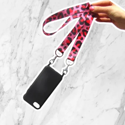 Pink leopard print phone strap